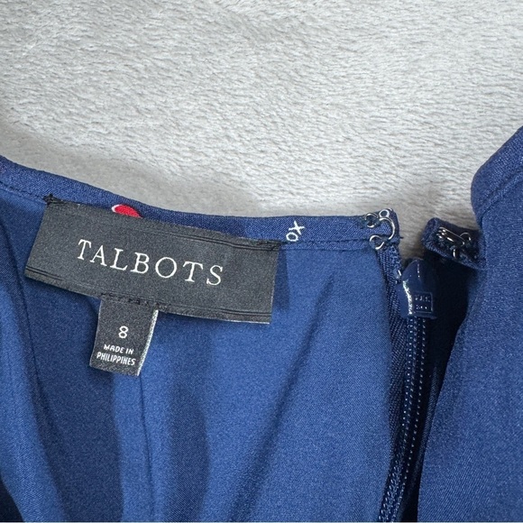 Talbots Navy Blue Red Heart Print XO Midi Slip Skirt Size 8 - Picture 15 of 16